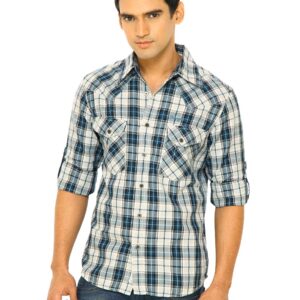 Wrangler Men Manitoba Piping Blue Shirts