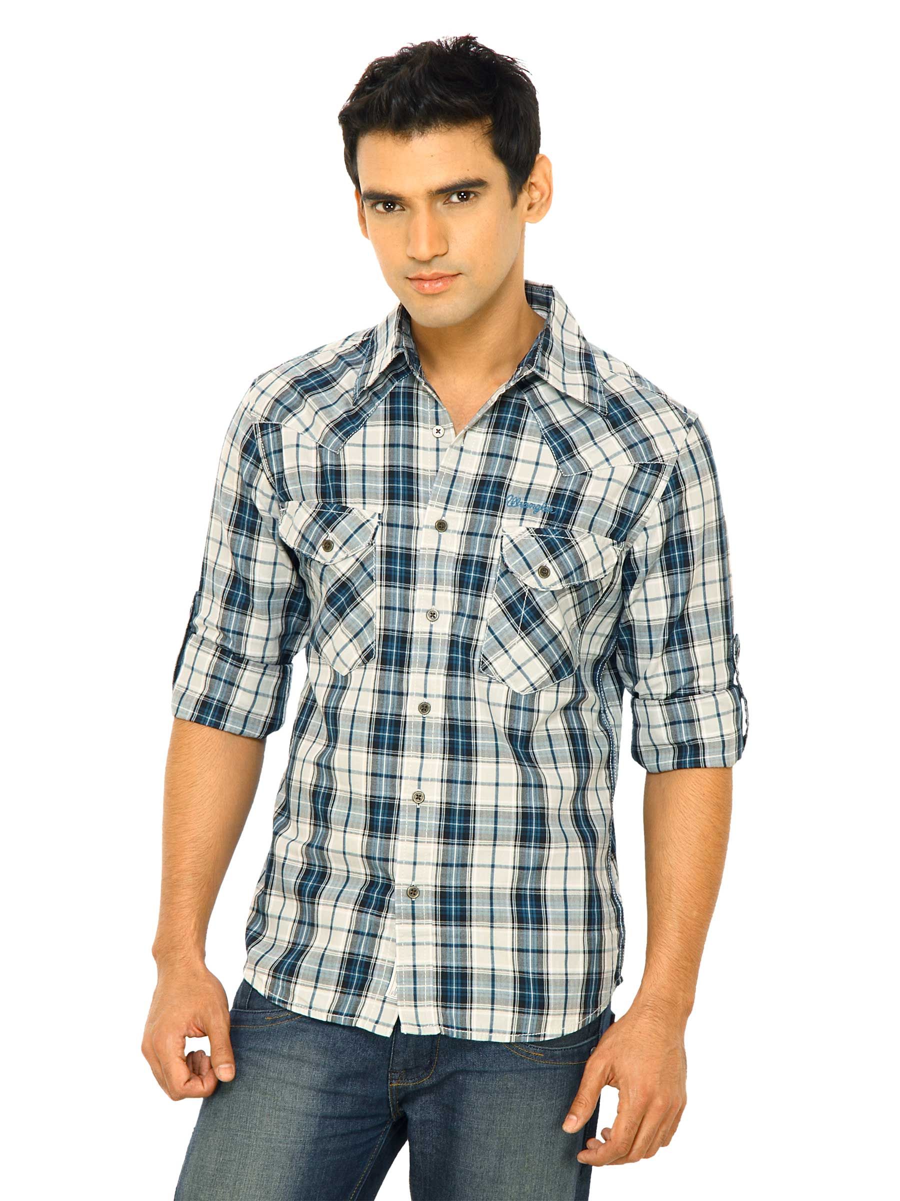 Wrangler Men Manitoba Piping Blue Shirts
