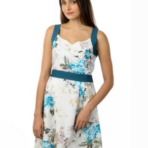 Latin Quarters Women White & Blue Printed Dress
