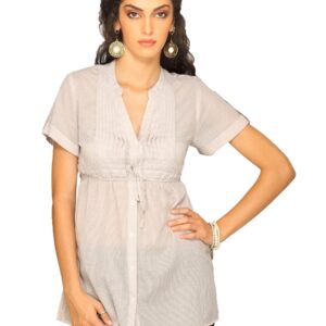 Forever New Women Light Brown & Grey Striped Shirt