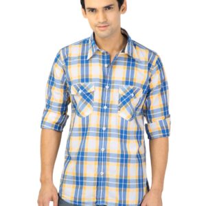 Basics Men Blue Slim Fit Checked Shirt