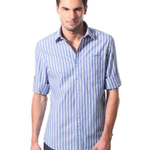 John Players Men Striped Blue Shirt
