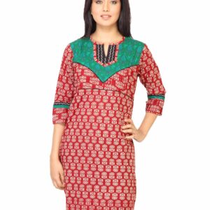Mother Earth Women Printed Red Kurta
