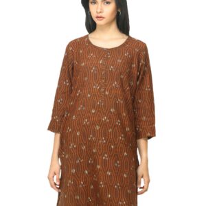 Fabindia Women Rust Printed Tussar Kurta