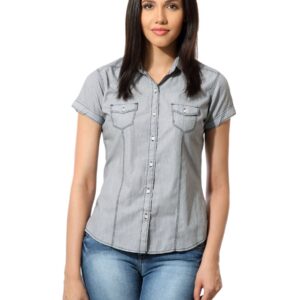 Lee Women Arona Grey Striped Shirt