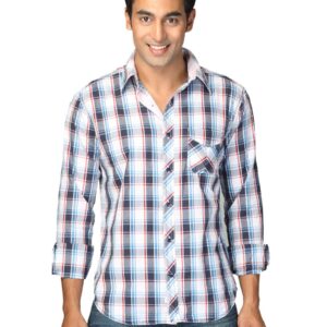 Highlander Men Blue Checked Hakan Slim Fit Shirt