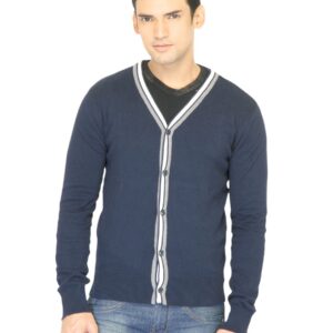 Genesis Men Solid Navy Blue Sweater