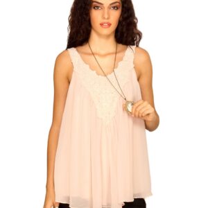 Forever New Women Peach Floral Lace Neckline Peach Top