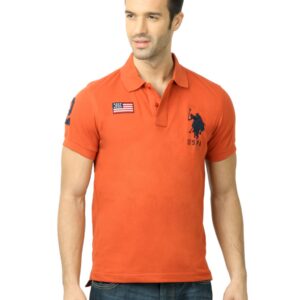 U.S. Polo Assn. Men Solid Orange Tshirt