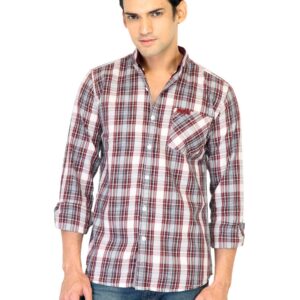 Flying Machine Men Check Maroon Shirts
