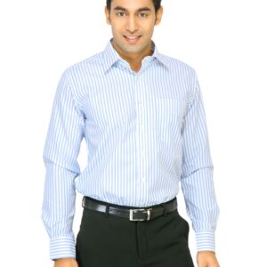 Mark Taylor Men Off White & Blue Striped Shirt