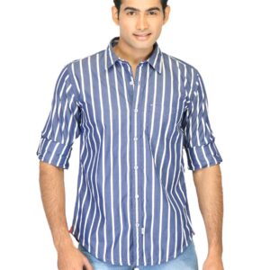 Basics Men Blue Slim Fit Striped Shirt