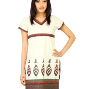 Vishudh Women Self Printed Cream Kurta