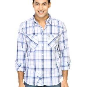 Basics Men White Slim Fit Checked Shirt