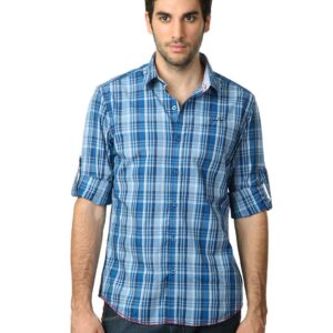 John Players Men Blue Check Shirt