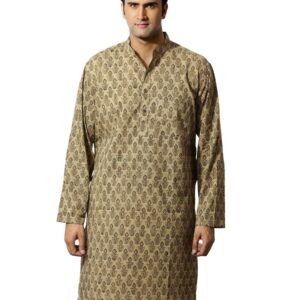 Fabindia Men Printed Beige Kurta