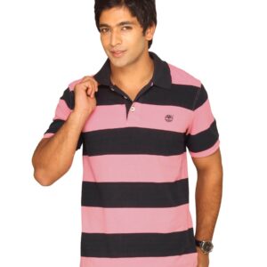 Timberland Men's Rugby Stripe Pique Polo Pink T-shirt