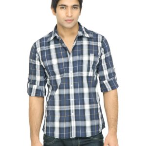 Wrangler Men Dirt Rider Check Navy Blue Shirt