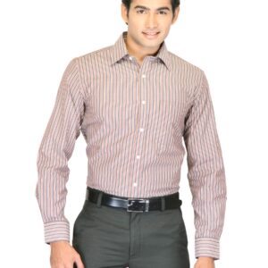 Mark Taylor Men Brown Striped Shirts