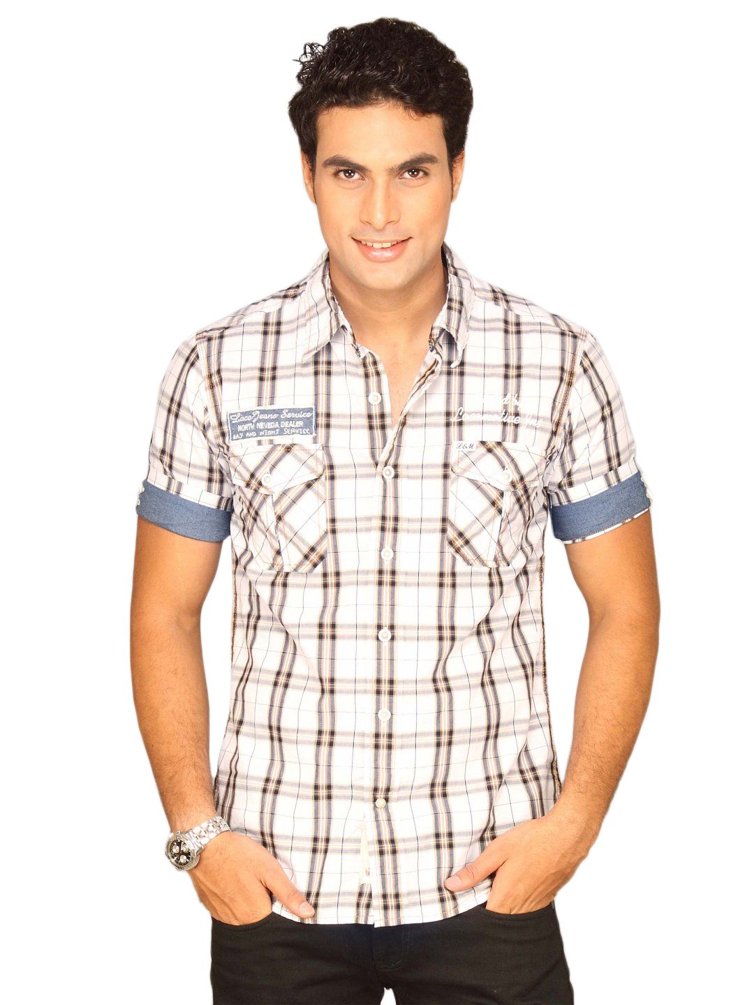 Locomotive Men Green Black Checked Shirt