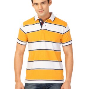 Basics Men Yellow Striped T-shirt