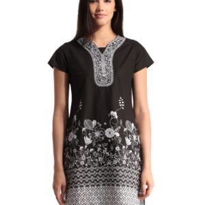 Folklore Women Printed Black Kurta