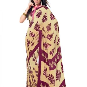 Prafful Beige & Purple Printed Sari