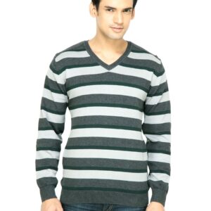 Wills Lifestyle Men Striped Green Sweater