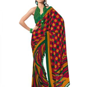 Prafful Green & Maroon Printed Sari
