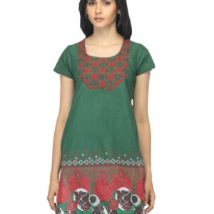 Folklore Women Printed Green Kurta