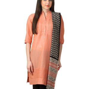 Fabindia Black Hand Printed Chanderi Dupatta