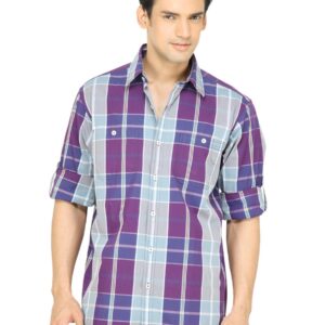 Wills Lifestyle Men Check Purple Shirt