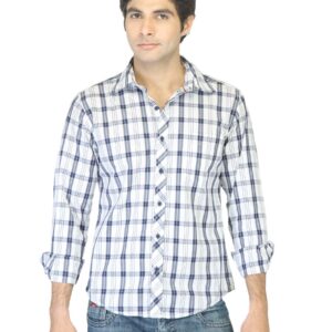 Peter England Men White Check Shirt