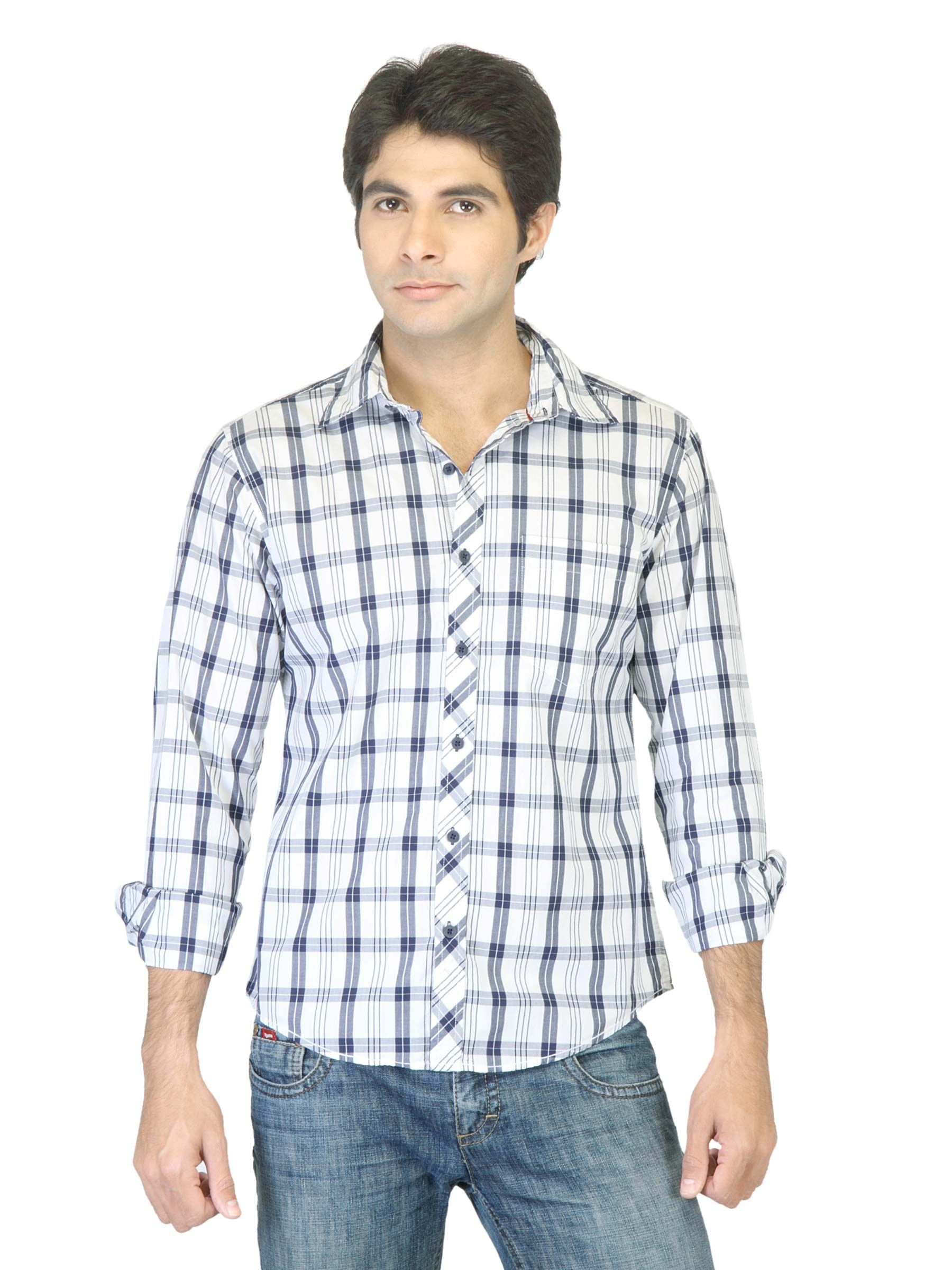Peter England Men White Check Shirt