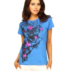 Jealous 21 Womens Blue Rose & Butterfly T-shirt