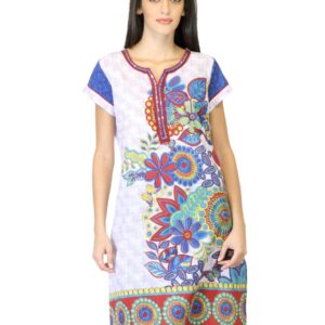 Biba Women Printed White & Purple Kurta