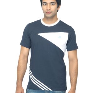 ADIDAS Men Color Block Navy Blue T-shirt