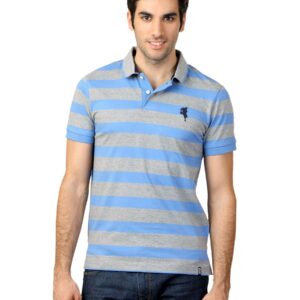 Arrow Sport Men Blue & Grey Striped T-shirt