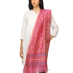 Fabindia Women Pink Silk Dupatta