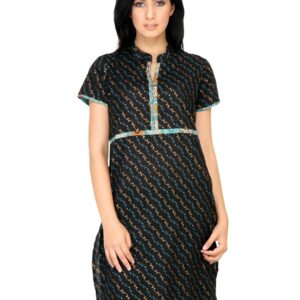 Vishudh Women Golden Print Black and Blue Kurtis