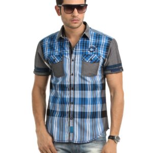 Locomotive Men Blue and Grey Check Shirt