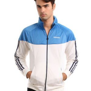 ADIDAS Men White & Blue Jacket