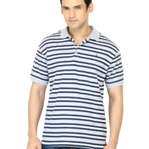 John Players Men Stripes Grey Polo T-Shirt