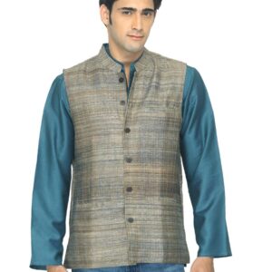 Fabindia Men Brown Silk Sleeveless Jacket