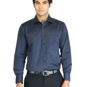 Peter England Men Stripes Blue Shirt