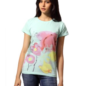Lee Women Flower Mint Green Printed T-shirt