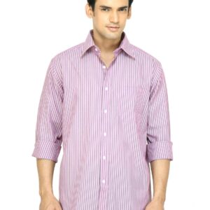 Wills Lifestyle Men Striped Pink Shirt