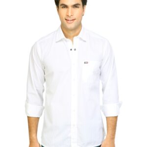 Arrow Sport Men Self-Stripes White Shirts