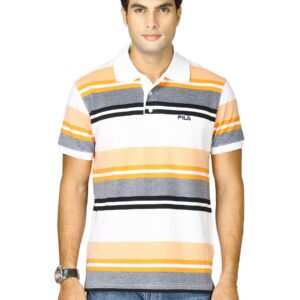 Fila Men's Striper Pique Polo White Orange Navy T-shirt