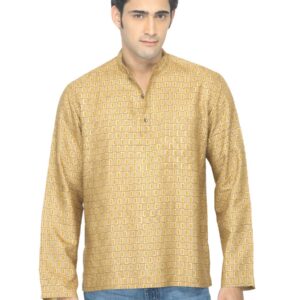 Fabindia Men Printed Gold Tussar Kurta